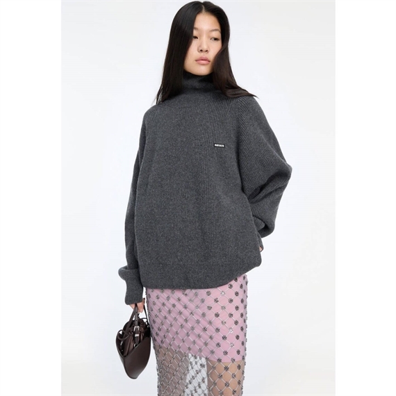 Rotate Highneck Strik Jumper, Gray Pinstripe